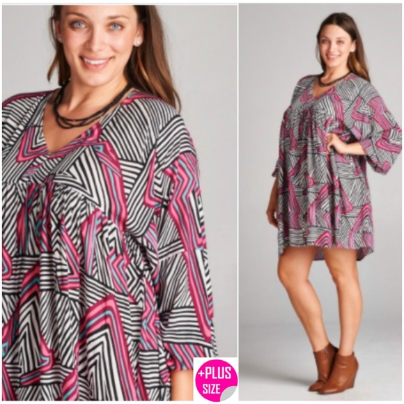 Zig Zag Print Black & Pink in Plus Size 1x, 2x, - Picture 1 of 8
